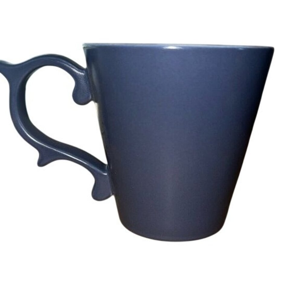 Blue Ceramic Mug With Decorative Handle 12 Oz